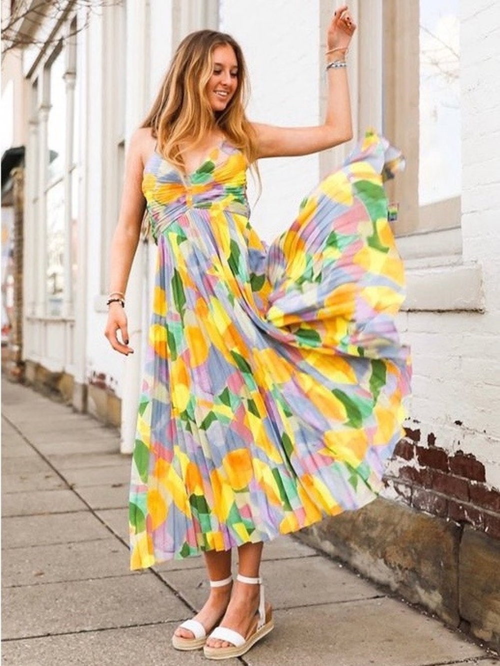 ASTR the Label Blythe Floral Midi Dress Yellow M - Picture 3 of 16